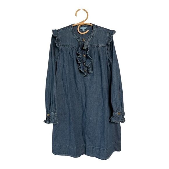 DRAPER JAMES RSVP Ruffle Bib Medium Wash Denim Jean Sheath Mini Dress Size M - Picture 4 of 15